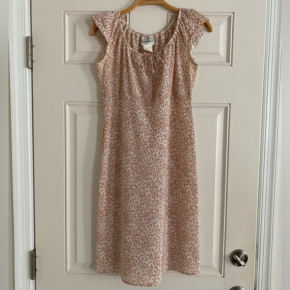 Vintage 90s Ellie Milkmaid Dress Cottage Midi Mini Floral Pink White Daisy Fairy